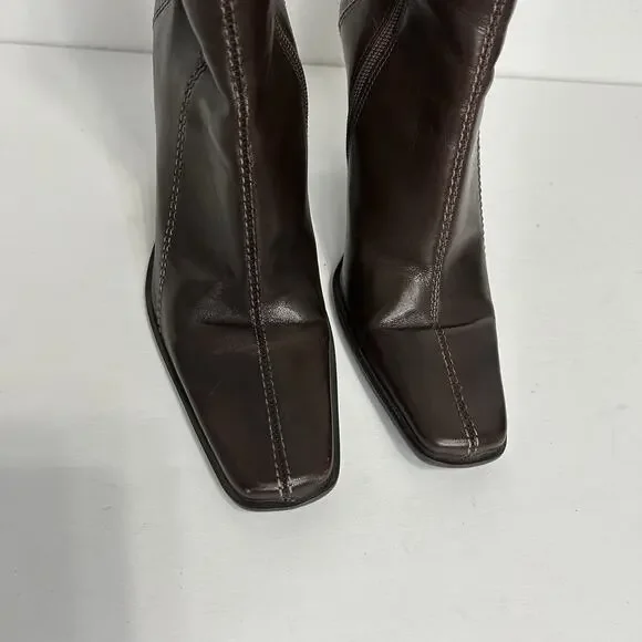 Diba Womens Brown Leather Square Toe Side Zipper Mid-Calf Heeled Boots 8 90s - Picture 3 of 10